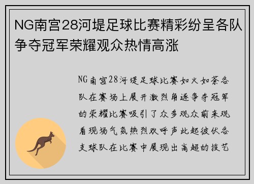NG南宫28河堤足球比赛精彩纷呈各队争夺冠军荣耀观众热情高涨